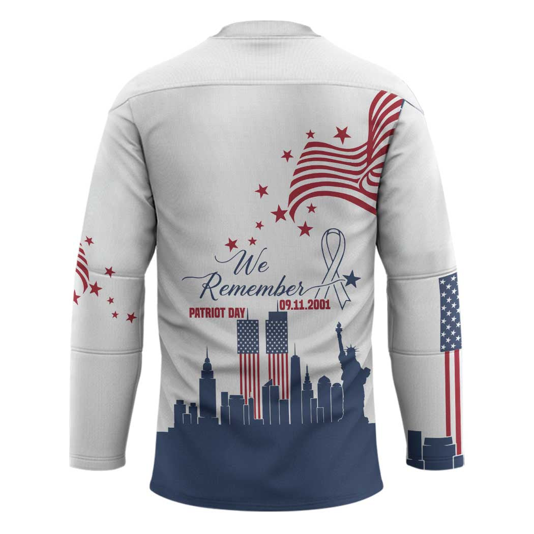 Patriot Day 911 Memorial Hockey Jersey American Flag and New York City Skyline Design - Wonder Print Shop