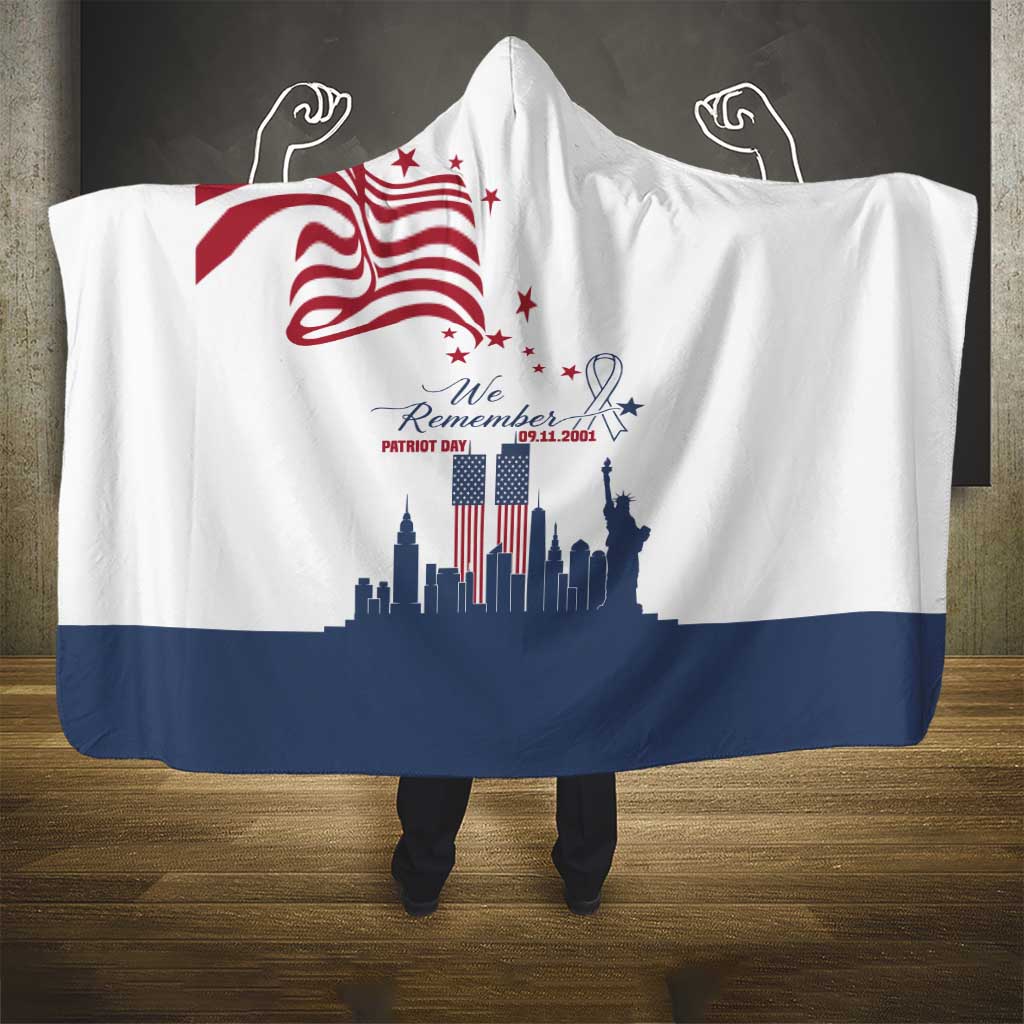 Patriot Day 911 Memorial Hooded Blanket American Flag and New York City Skyline Design - Wonder Print Shop