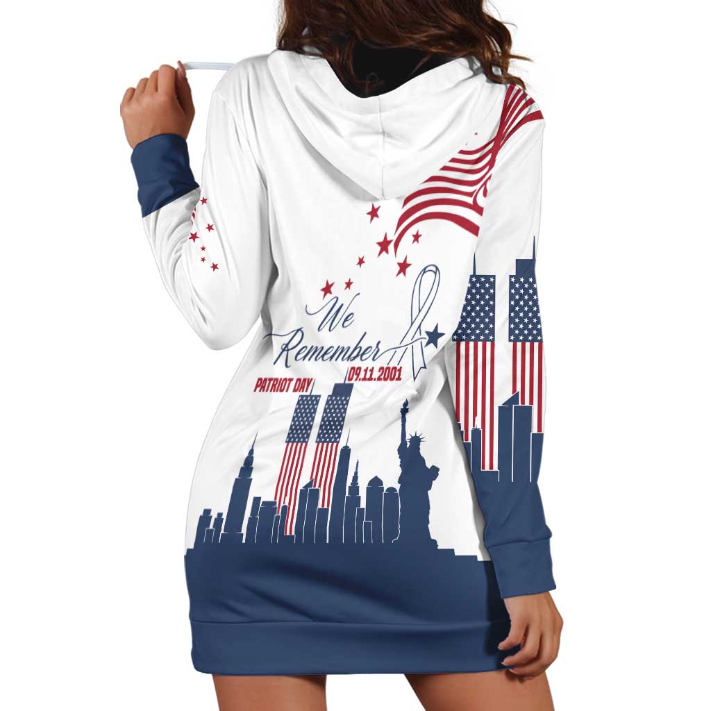 Patriot Day 911 Memorial Hoodie Dress American Flag and New York City Skyline Design - Wonder Print Shop