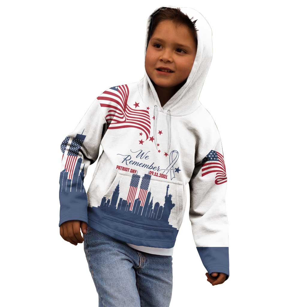 Patriot Day 911 Memorial Kid Hoodie American Flag and New York City Skyline Design - Wonder Print Shop
