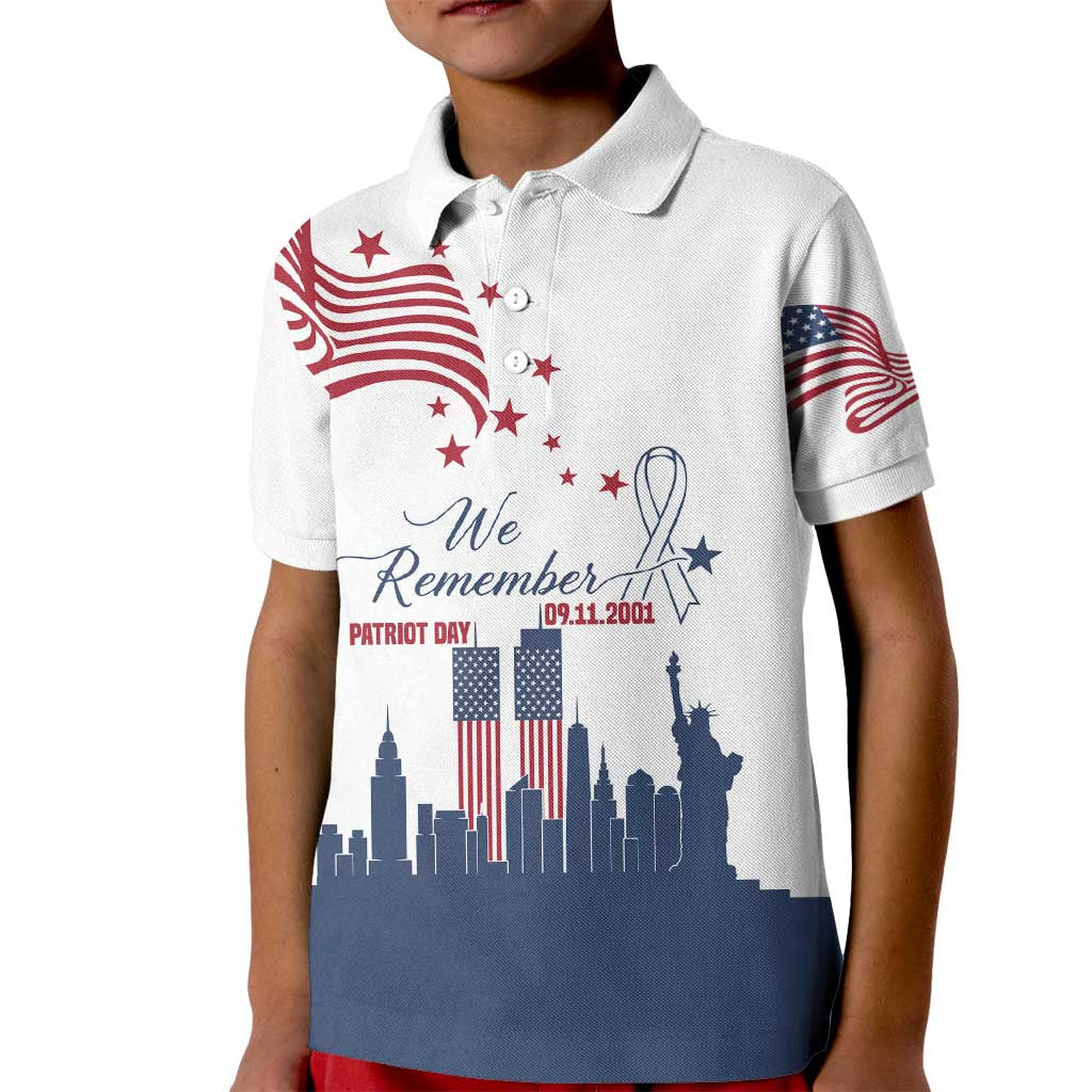 Patriot Day 911 Memorial Kid Polo Shirt American Flag and New York City Skyline Design - Wonder Print Shop
