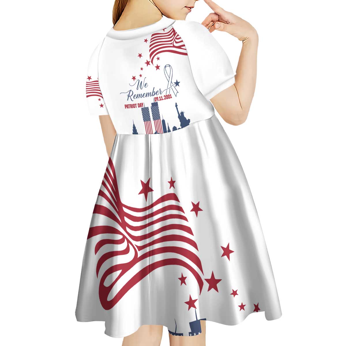 Patriot Day 911 Memorial Kid Short Sleeve Dress American Flag and New York City Skyline Design - Wonder Print Shop