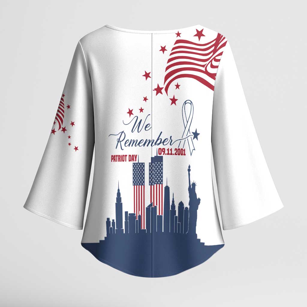 Patriot Day 911 Memorial Kimono Sleeve Blouse American Flag and New York City Skyline Design - Wonder Print Shop