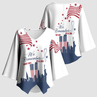 Patriot Day 911 Memorial Kimono Sleeve Blouse American Flag and New York City Skyline Design - Wonder Print Shop