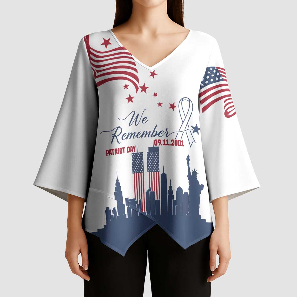Patriot Day 911 Memorial Kimono Sleeve Blouse American Flag and New York City Skyline Design - Wonder Print Shop