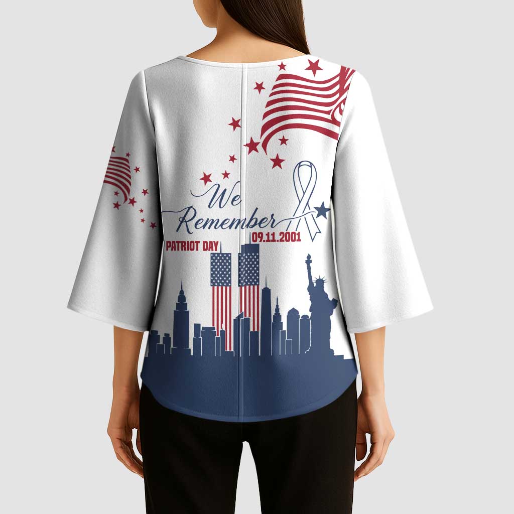 Patriot Day 911 Memorial Kimono Sleeve Blouse American Flag and New York City Skyline Design - Wonder Print Shop