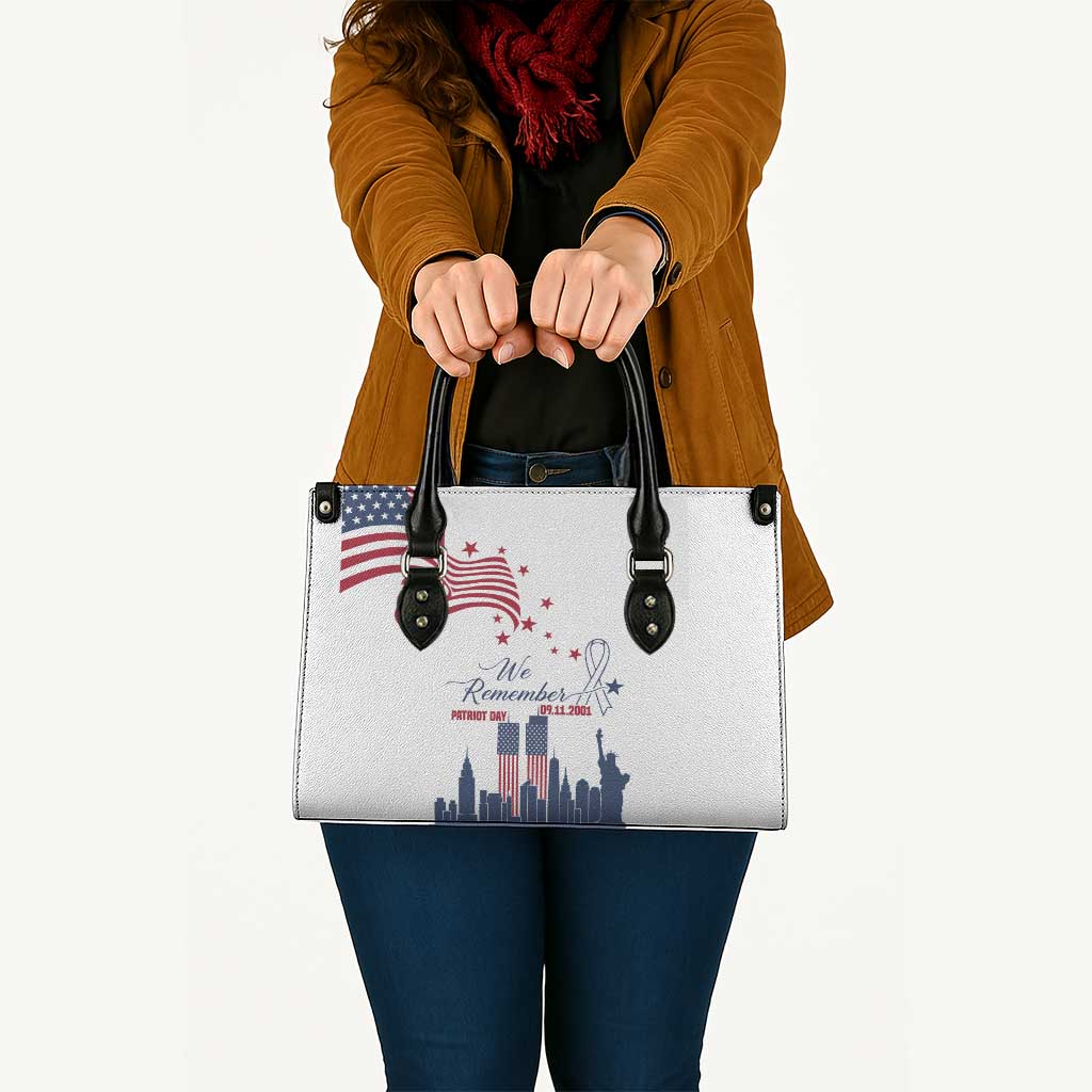 Patriot Day 911 Memorial Leather Bag American Flag and New York City Skyline Design - Wonder Print Shop