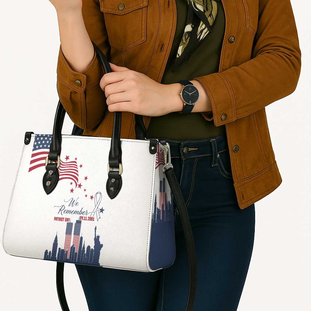 Patriot Day 911 Memorial Leather Bag American Flag and New York City Skyline Design - Wonder Print Shop