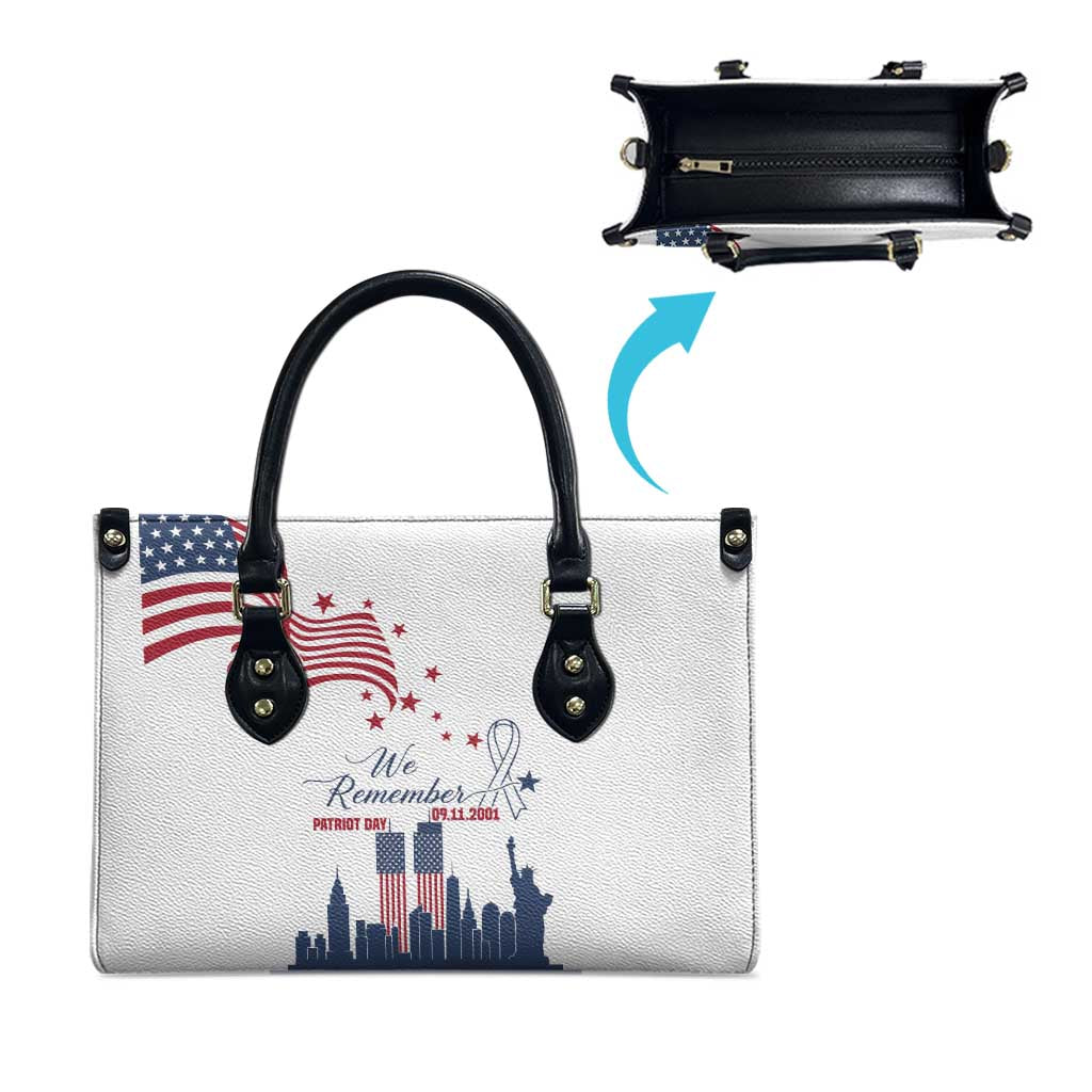 Patriot Day 911 Memorial Leather Bag American Flag and New York City Skyline Design - Wonder Print Shop