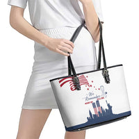Patriot Day 911 Memorial Leather Tote Bag American Flag and New York City Skyline Design - Wonder Print Shop