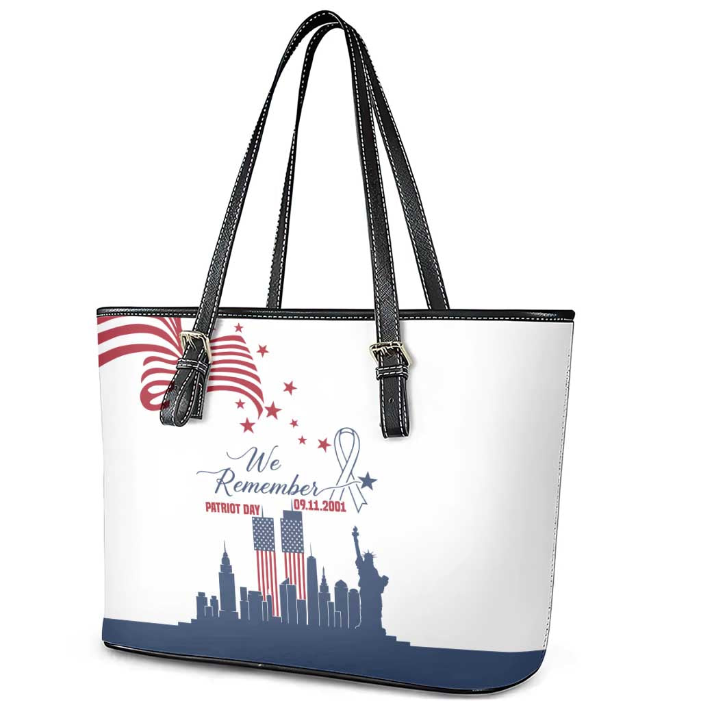Patriot Day 911 Memorial Leather Tote Bag American Flag and New York City Skyline Design - Wonder Print Shop