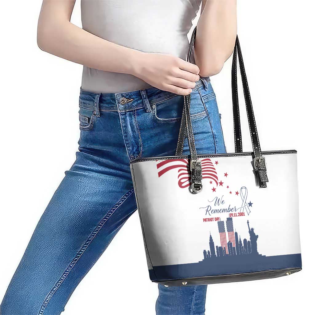 Patriot Day 911 Memorial Leather Tote Bag American Flag and New York City Skyline Design - Wonder Print Shop