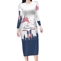 Patriot Day 911 Memorial Long Sleeve Bodycon Dress American Flag and New York City Skyline Design - Wonder Print Shop