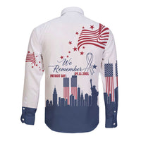 Patriot Day 911 Memorial Long Sleeve Button Shirt American Flag and New York City Skyline Design - Wonder Print Shop