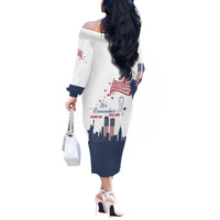 Patriot Day 911 Memorial Off The Shoulder Long Sleeve Dress American Flag and New York City Skyline Design - Wonder Print Shop