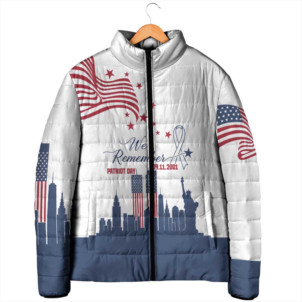 Patriot Day 911 Memorial Padded Jacket American Flag and New York City Skyline Design - Wonder Print Shop