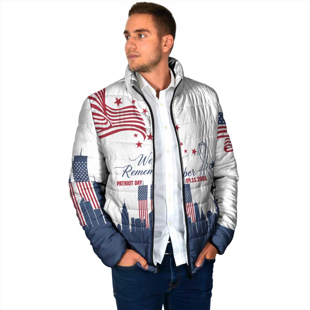 Patriot Day 911 Memorial Padded Jacket American Flag and New York City Skyline Design - Wonder Print Shop