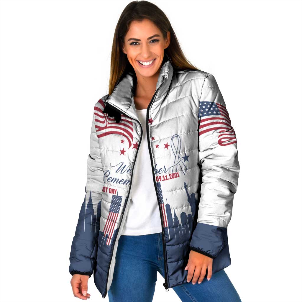 Patriot Day 911 Memorial Padded Jacket American Flag and New York City Skyline Design - Wonder Print Shop