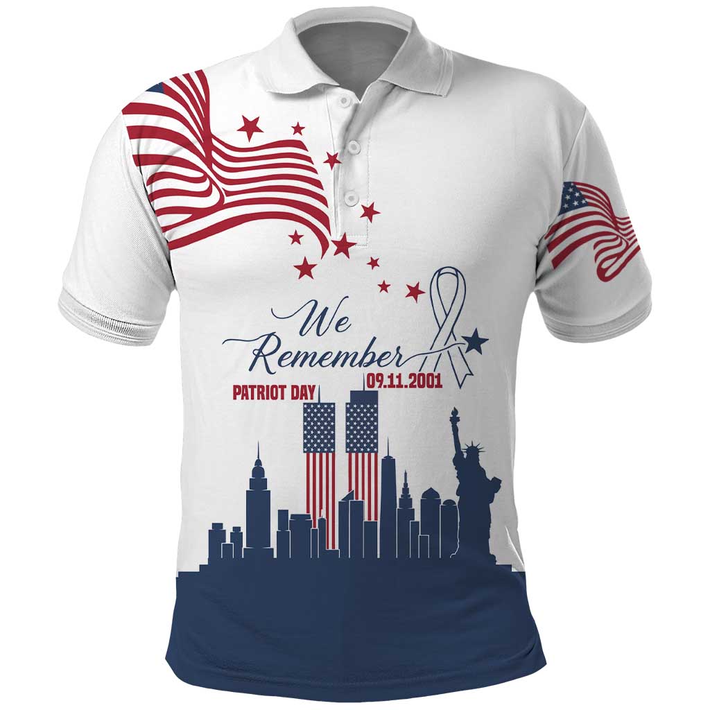 Patriot Day 911 Memorial Polo Shirt American Flag and New York City Skyline Design - Wonder Print Shop