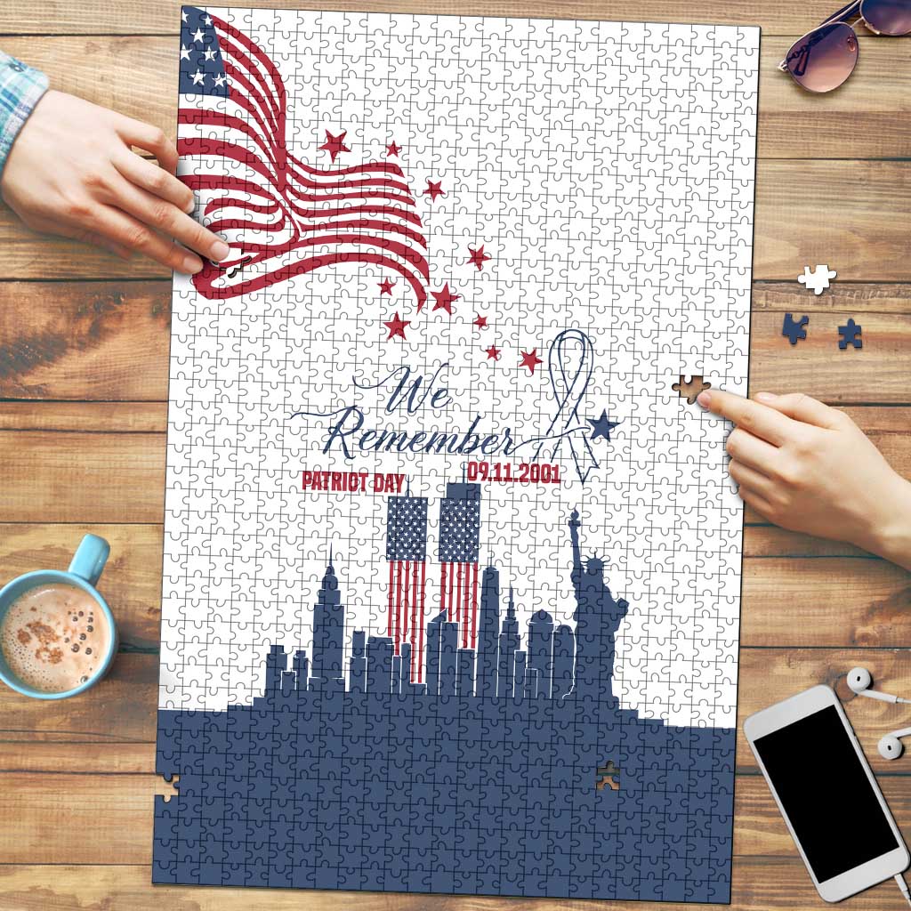 Patriot Day 911 Memorial Puzzle American Flag and New York City Skyline Design - Wonder Print Shop