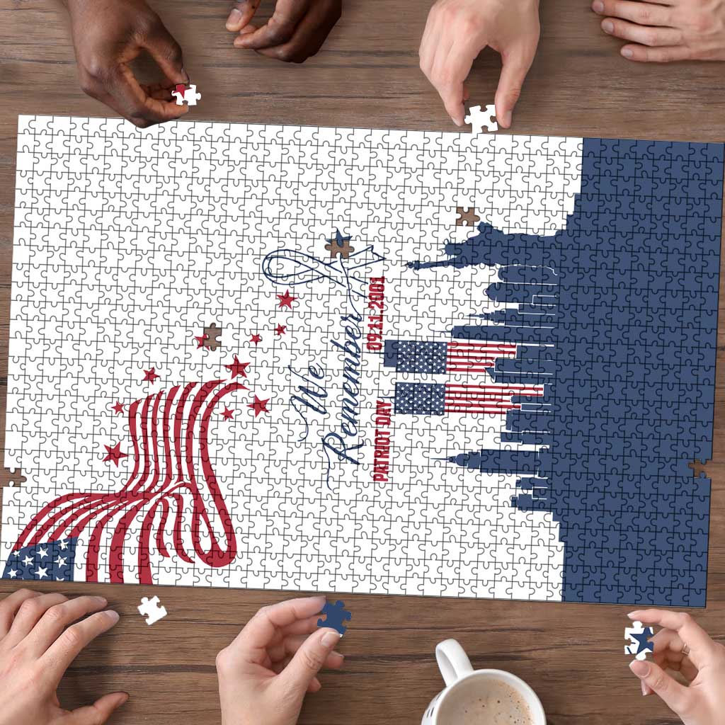 Patriot Day 911 Memorial Puzzle American Flag and New York City Skyline Design - Wonder Print Shop
