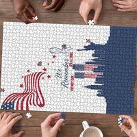 Patriot Day 911 Memorial Puzzle American Flag and New York City Skyline Design - Wonder Print Shop