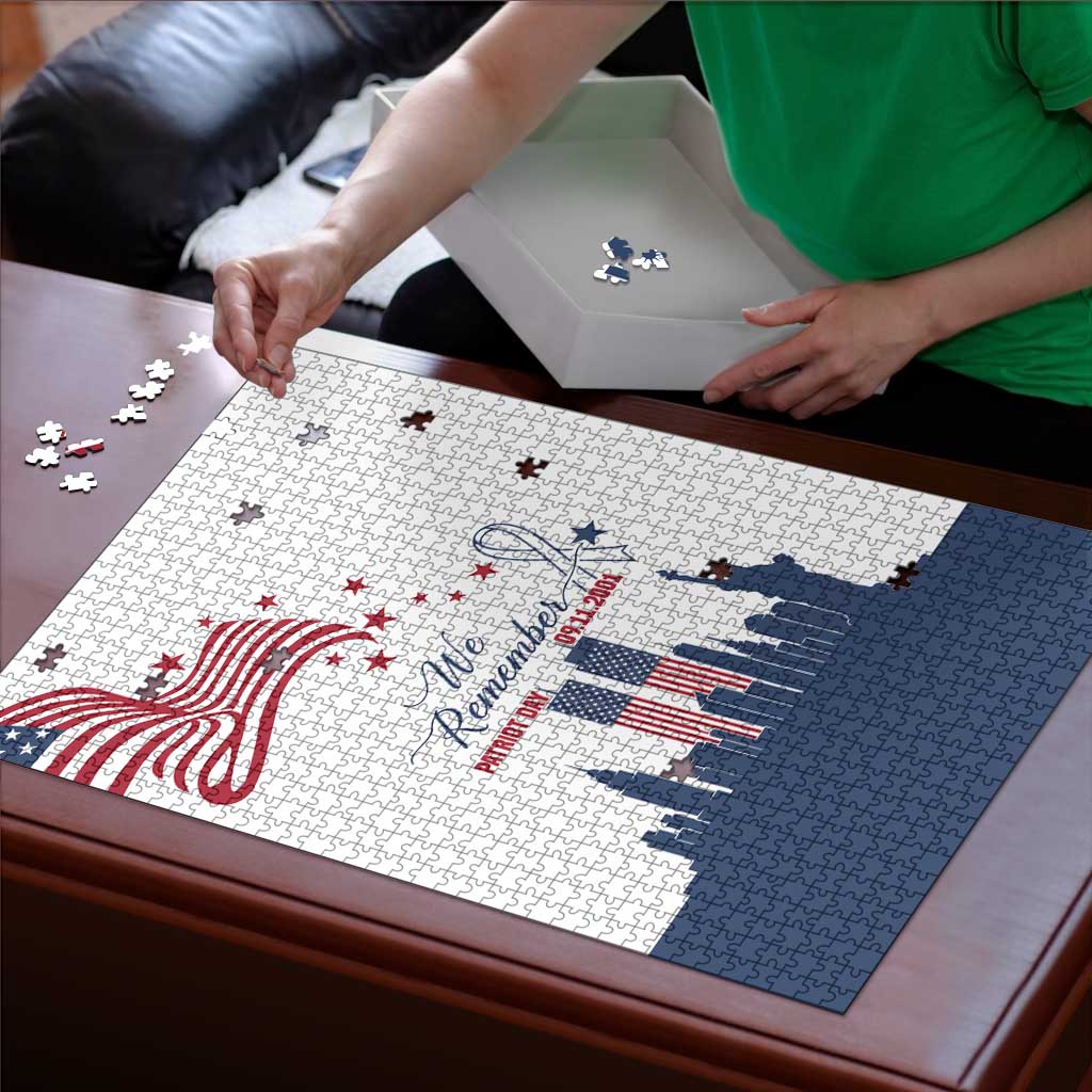 Patriot Day 911 Memorial Puzzle American Flag and New York City Skyline Design - Wonder Print Shop