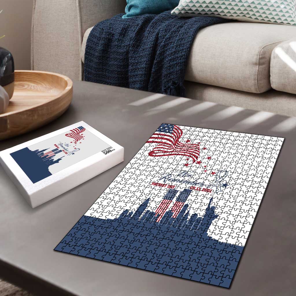 Patriot Day 911 Memorial Puzzle American Flag and New York City Skyline Design - Wonder Print Shop