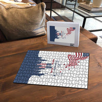 Patriot Day 911 Memorial Puzzle American Flag and New York City Skyline Design - Wonder Print Shop