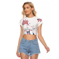 Patriot Day 911 Memorial Raglan Cropped T Shirt American Flag and New York City Skyline Design - Wonder Print Shop