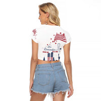 Patriot Day 911 Memorial Raglan Cropped T Shirt American Flag and New York City Skyline Design - Wonder Print Shop