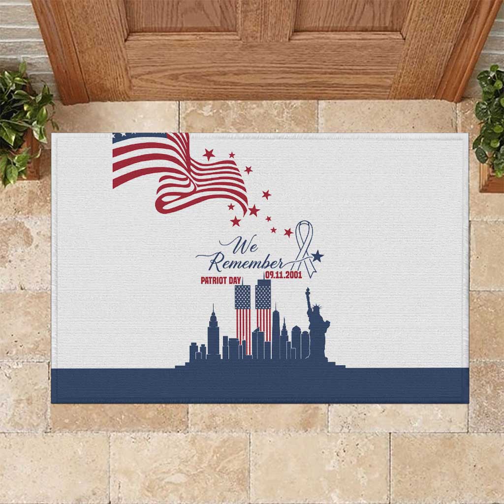 Patriot Day 911 Memorial Rubber Doormat American Flag and New York City Skyline Design - Wonder Print Shop