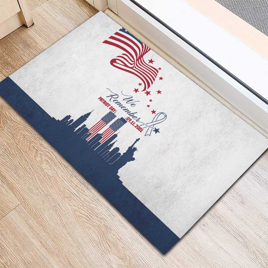 Patriot Day 911 Memorial Rubber Doormat American Flag and New York City Skyline Design - Wonder Print Shop