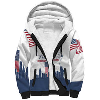 Patriot Day 911 Memorial Sherpa Hoodie American Flag and New York City Skyline Design - Wonder Print Shop