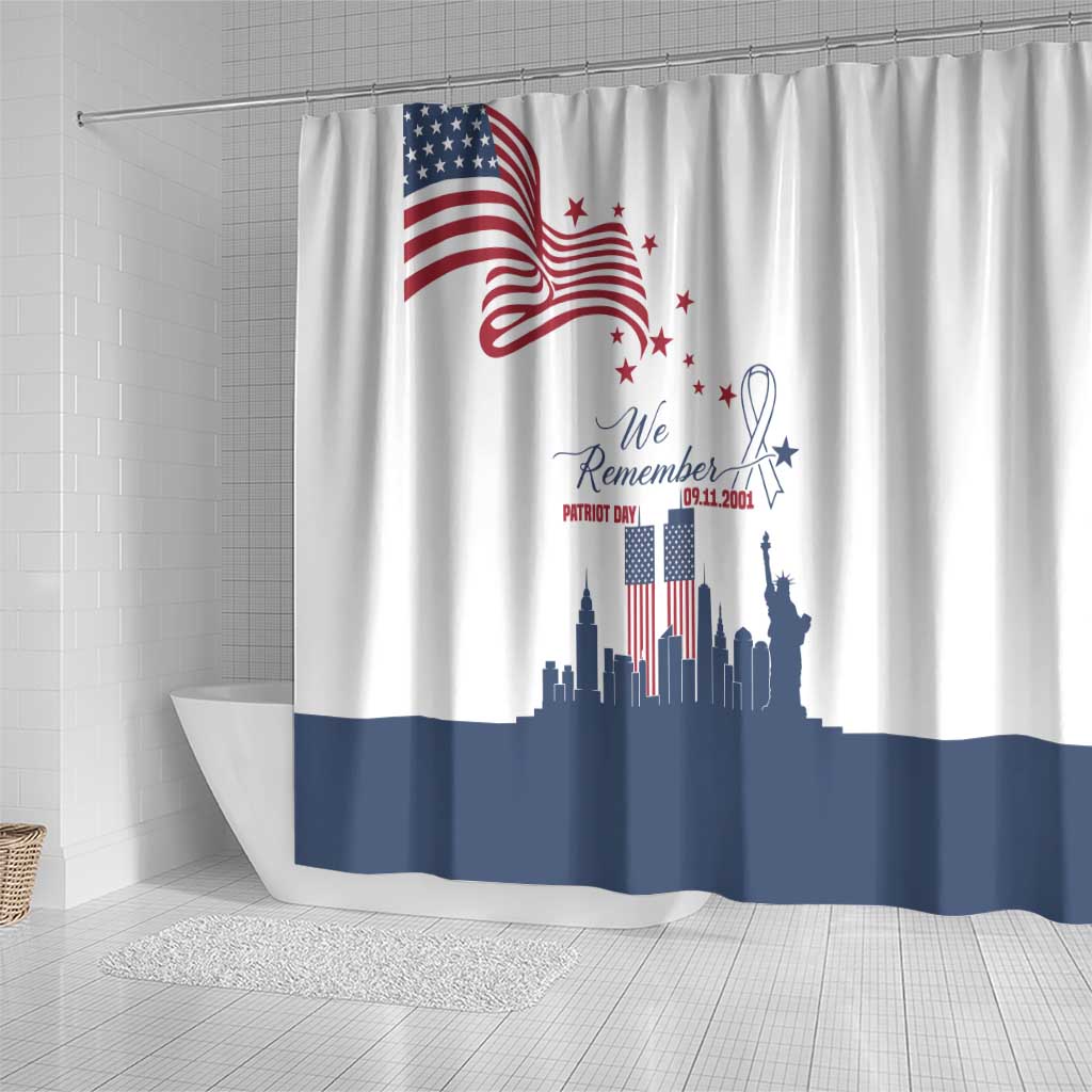 Patriot Day 911 Memorial Shower Curtain American Flag and New York City Skyline Design - Wonder Print Shop