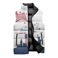 Patriot Day 911 Memorial Sleeveless Puffer Jacket American Flag and New York City Skyline Design - Wonder Print Shop