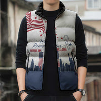 Patriot Day 911 Memorial Sleeveless Puffer Jacket American Flag and New York City Skyline Design - Wonder Print Shop