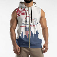 Patriot Day 911 Memorial Sleeveless Zip Hoodie American Flag and New York City Skyline Design - Wonder Print Shop