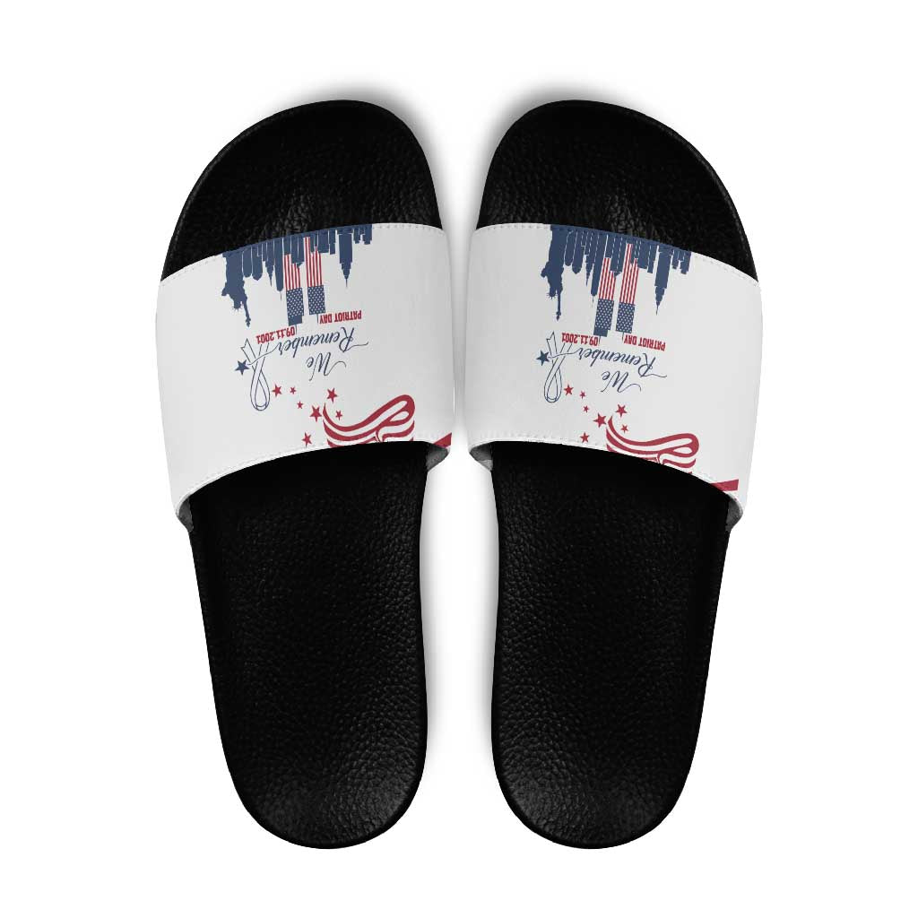 Patriot Day 911 Memorial Slide Sandals American Flag and New York City Skyline Design - Wonder Print Shop