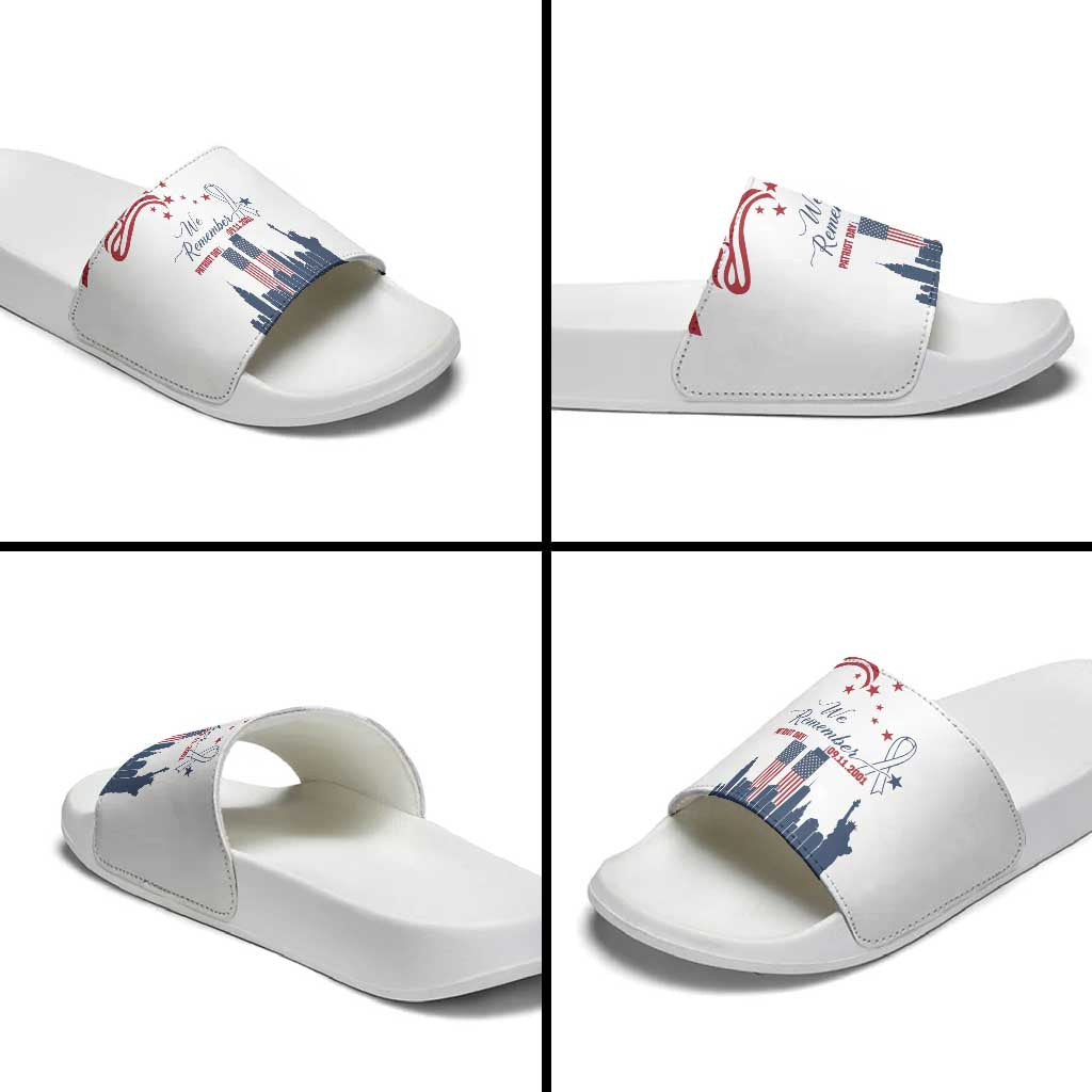 Patriot Day 911 Memorial Slide Sandals American Flag and New York City Skyline Design - Wonder Print Shop