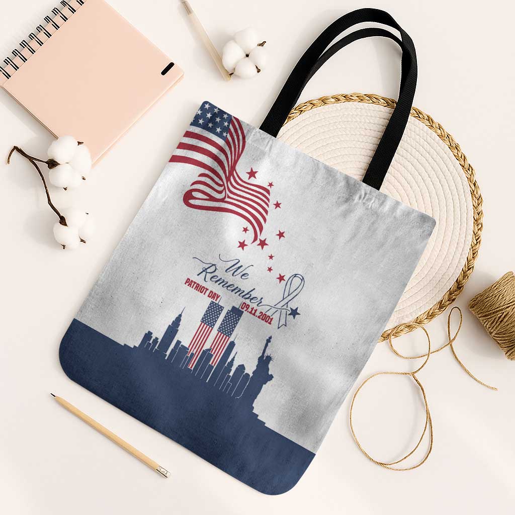 Patriot Day 911 Memorial Tote Bag American Flag and New York City Skyline Design - Wonder Print Shop