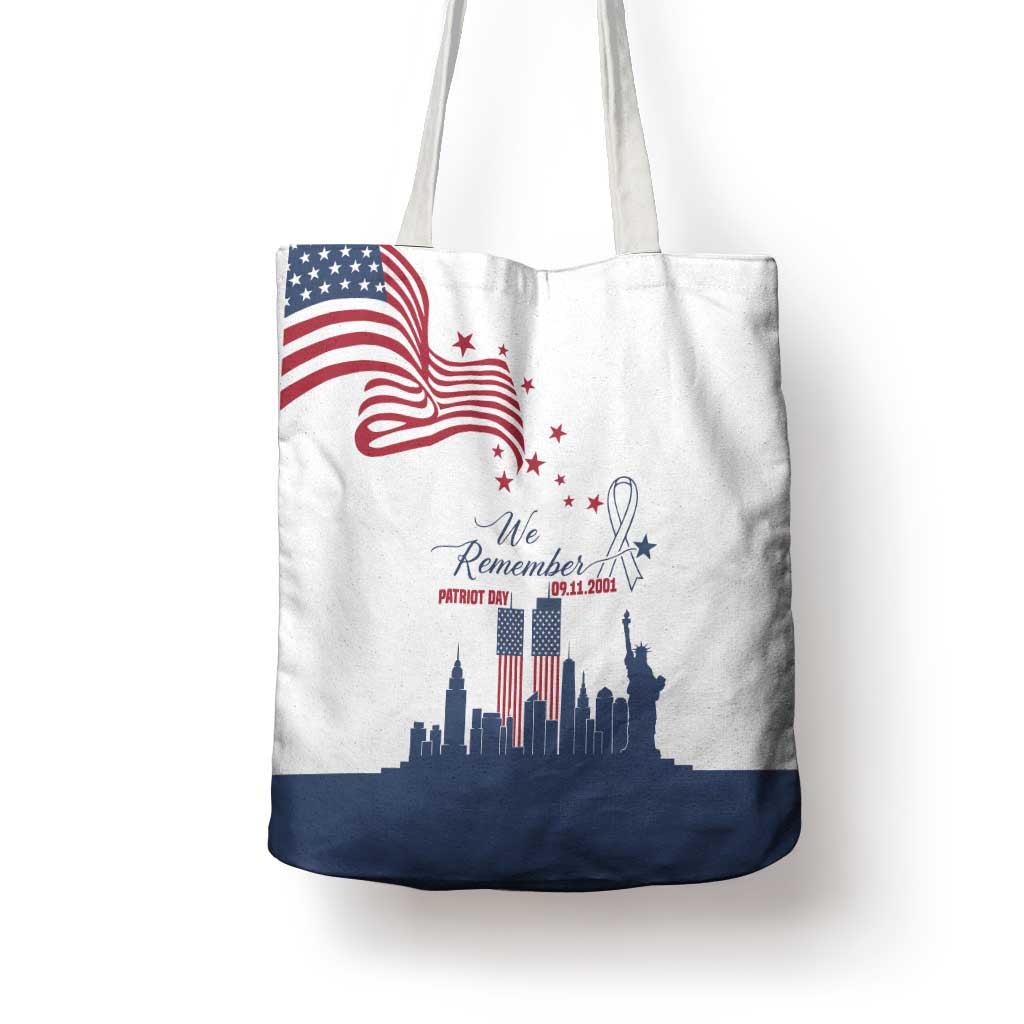 Patriot Day 911 Memorial Tote Bag American Flag and New York City Skyline Design - Wonder Print Shop