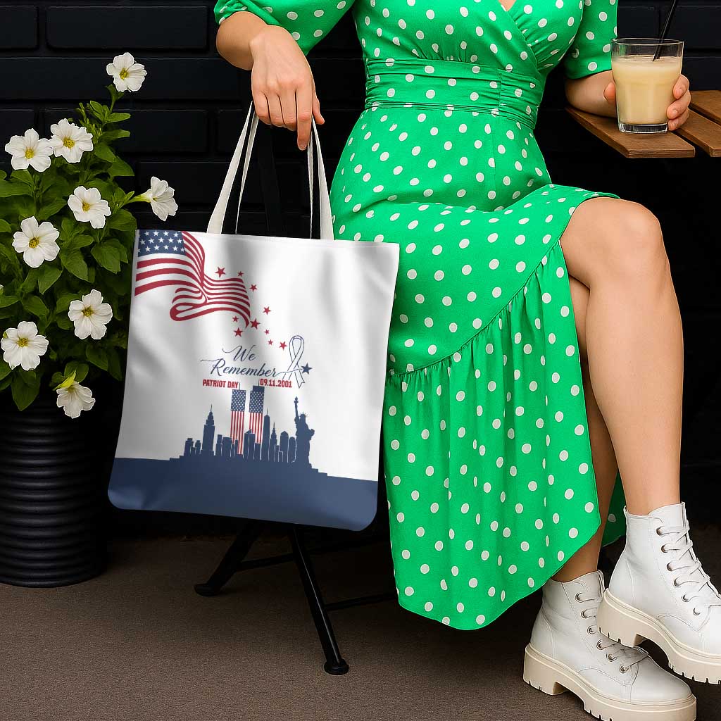 Patriot Day 911 Memorial Tote Bag American Flag and New York City Skyline Design - Wonder Print Shop