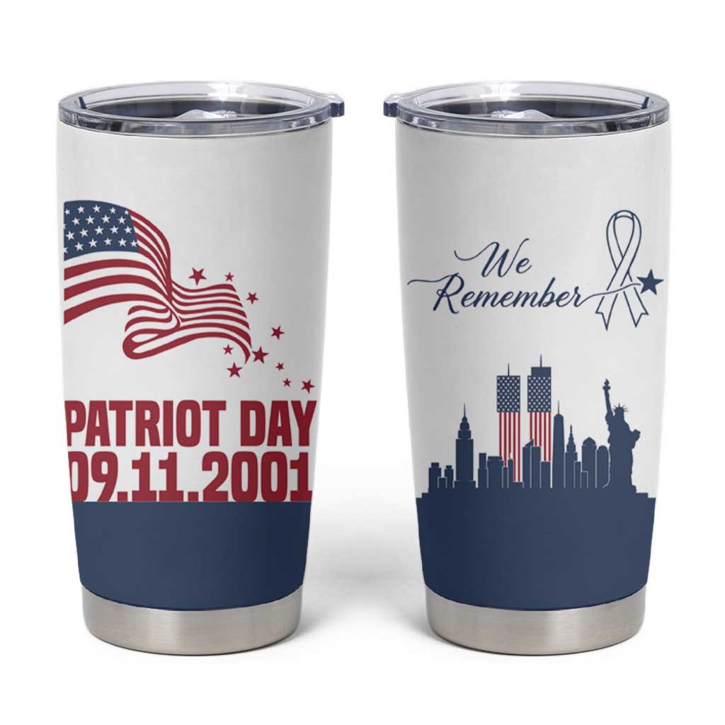 Patriot Day 911 Memorial Tumbler Cup American Flag and New York City Skyline Design - Wonder Print Shop