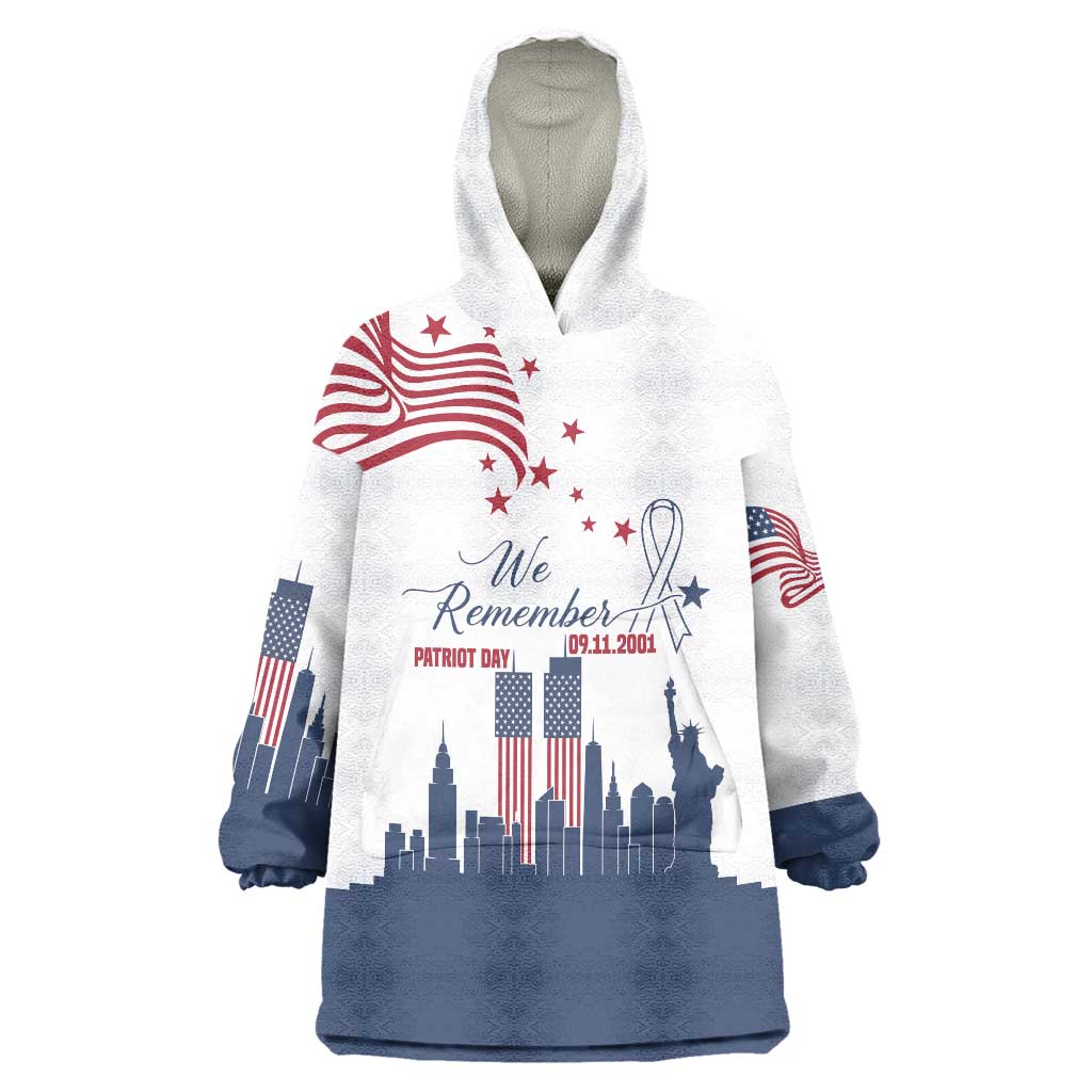 Patriot Day 911 Memorial Wearable Blanket Hoodie American Flag and New York City Skyline Design - Wonder Print Shop
