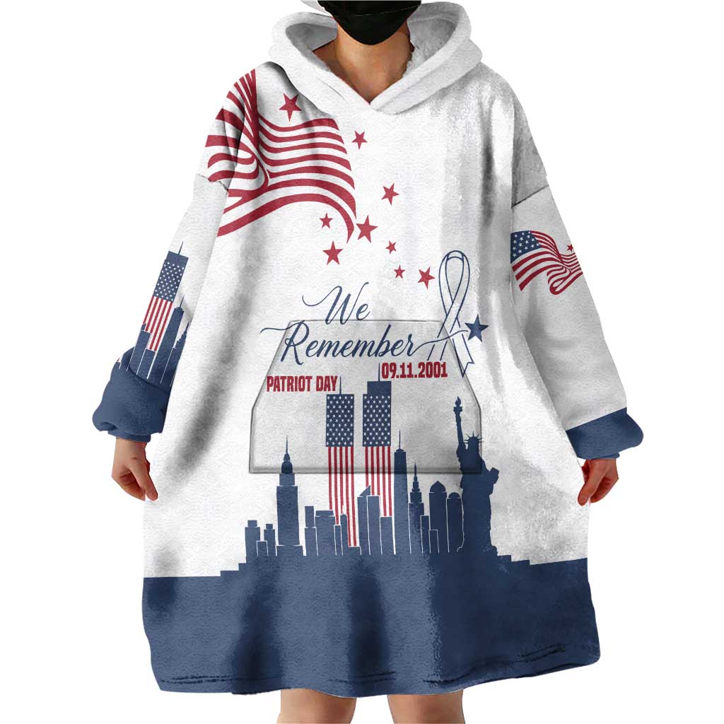 Patriot Day 911 Memorial Wearable Blanket Hoodie American Flag and New York City Skyline Design - Wonder Print Shop