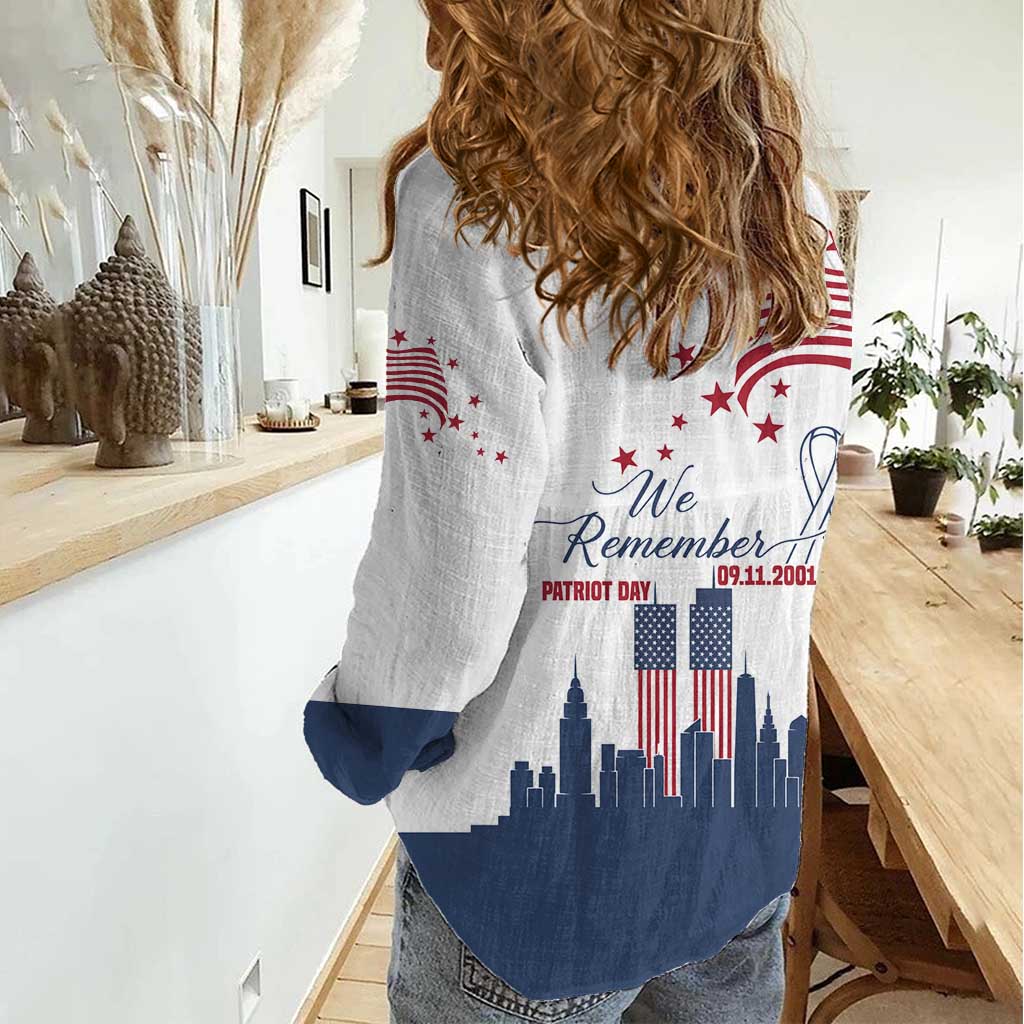 Patriot Day 911 Memorial Women Casual Shirt American Flag and New York City Skyline Design - Wonder Print Shop