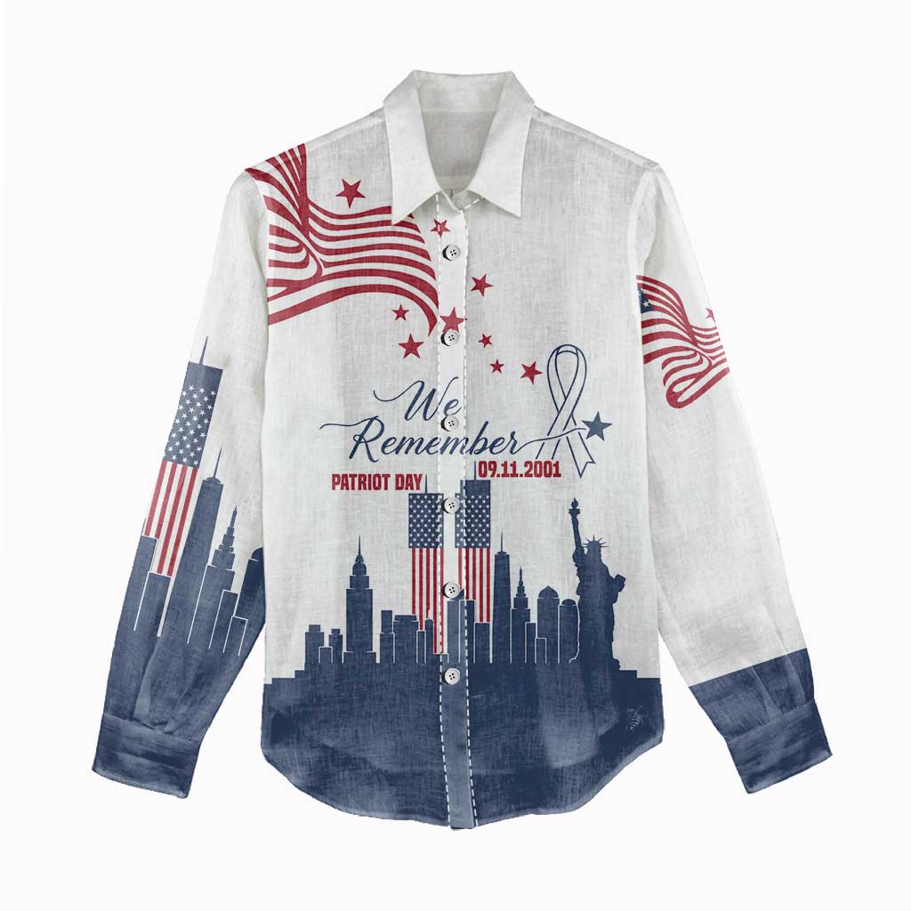 Patriot Day 911 Memorial Women Casual Shirt American Flag and New York City Skyline Design - Wonder Print Shop