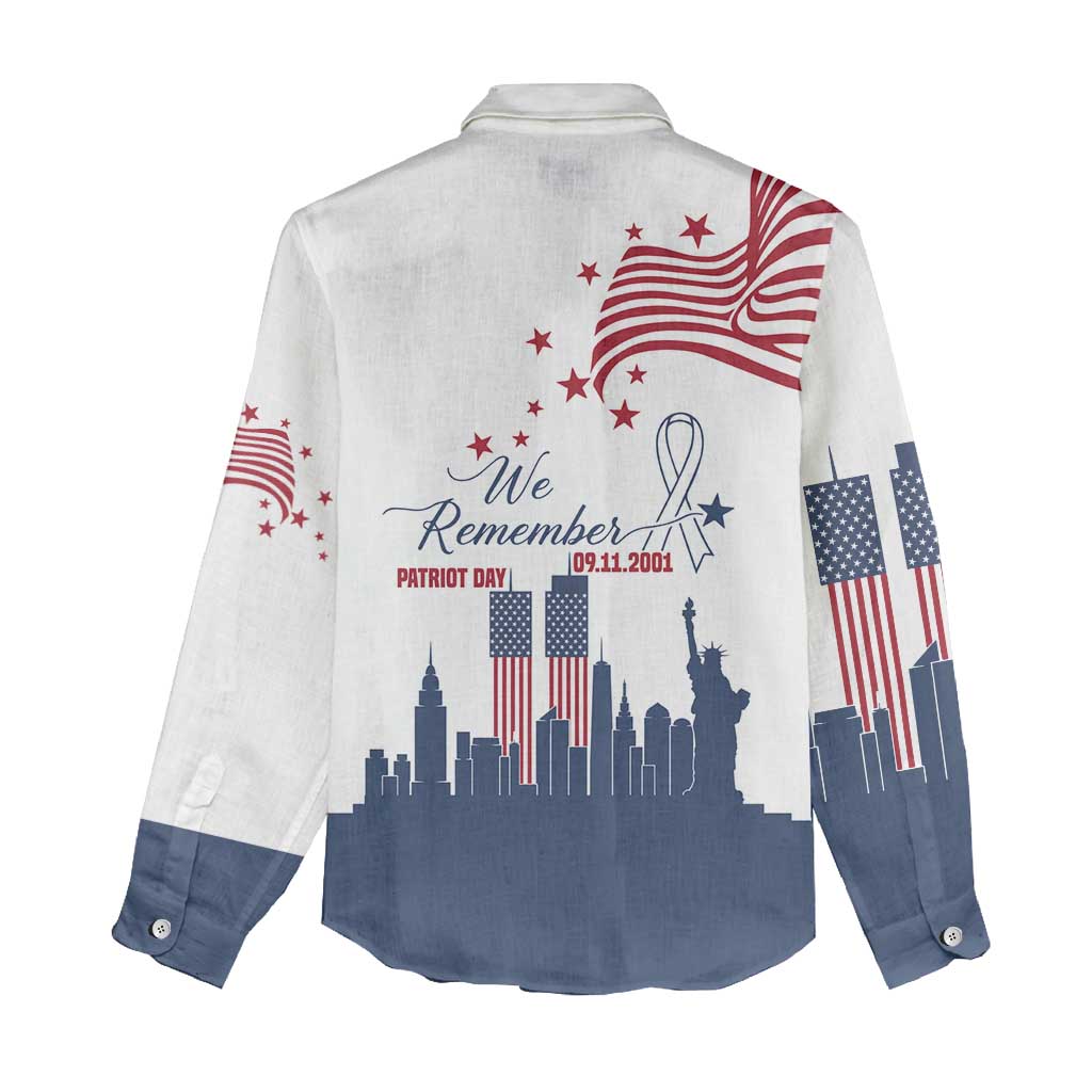 Patriot Day 911 Memorial Women Casual Shirt American Flag and New York City Skyline Design - Wonder Print Shop