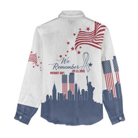 Patriot Day 911 Memorial Women Casual Shirt American Flag and New York City Skyline Design - Wonder Print Shop